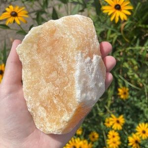 Rough/raw orange calcite crystal chunk